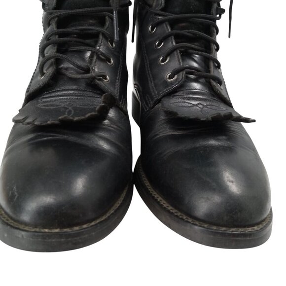 Ariat Black Leather Kiltie Paddock Western Riding Boots Size 6.5 Cowboy Womens - Picture 2 of 16